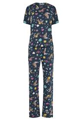 LTS Tall Navy Blue Celestial Tiger Cotton Wide Leg Pyjama Set