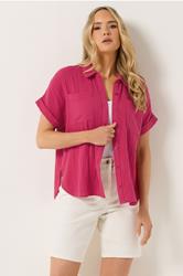 LTS Tall Women's Berry Red Cheesecloth Grown-On Sleeve Cotton Shirt | Long Tall Sally 3