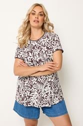 YOURS Plus Size Brown Leaf Contrast Stitch Swing T-Shirt | Yours Clothing 3
