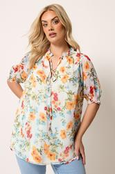YOURS Plus Size White & Orange Floral Frill Neck Blouse | Yours Clothing 3