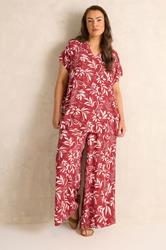 EVANS Plus Size Orange Leaf Print Shirred Waist Trousers | Evans 2