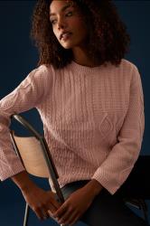 M&Co Blush Pink Cable Knit Patchwork Jumper | M&Co 1