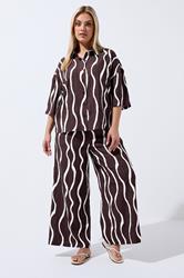 LIMITED COLLECTION Plus Size Brown Wavy Print Boxy Shirt | Yours Clothing 1