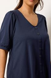 YOURS Plus Size Navy Blue Button Front Puff Sleeve Top | Yours Clothing  4