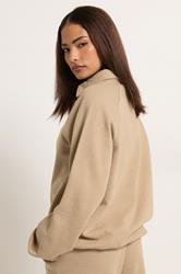 PixieGirl Petite Women's Natural Brown Button Collar Sweatshirt | PixieGirl 2