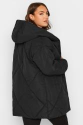 Plus Size Black Quilted Shawl Collar Coat