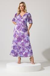 YOURS LONDON Plus Size Purple Floral Wrap Ruffle Hem Dress | Yours Clothing 3