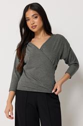 PixieGirl Petite Women's Charcoal Grey Wrap Top | PixieGirl 3