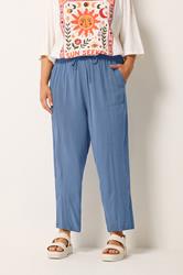YOURS Plus Size Blue Chambray Barrel Trousers | Yours Clothing 3