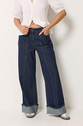 PixieGirl Petite Women's Dark Blue Seam Front Turn Up Denim Jeans | PixieGirl 1
