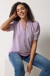 M&Co Purple Pastel Tie Neck Frill Sleeve Blouse | M&Co 3