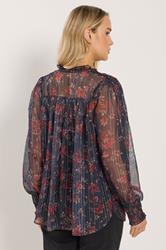LTS Tall Navy Blue Floral Print Frill Neck Blouse | Long Tall Sally 4