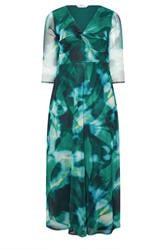 YOURS LONDON groene abstracte jurk met knoopdetail