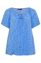 YOURS Plus Size Blue Ditsy Floral Pintuck Blouse | Yours Clothing 5