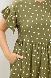YOURS Plus Size Khaki Green Polka Dot Tunic Dress | Yours Clothing 4