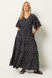 YOURS Plus Size Black Ditsy Floral Textured Maxi Dress | Yours Clothing 3