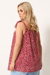 YOURS Plus Size Red Ditsy Floral Strappy Vest Top | Yours Clothing 2