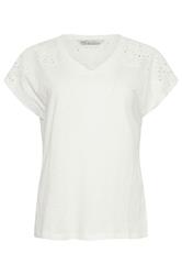M&Co White Broderie V-Neck Cotton T-Shirt