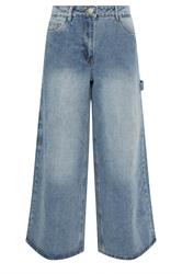 PixieGirl Petite Women's Mid Blue Carpenter Wide Leg Jeans | PixieGirl 6