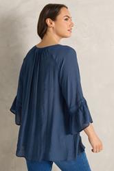 EVANS Plus Size Navy Blue Crochet Detail Tie Neck Blouse | Evans  4