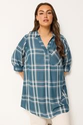 YOURS Plus Size Blue Check Overhead Shirt | Yours Clothing 3