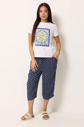 M&Co Petite Navy Blue Cropped Dobby Trousers | M&Co 1