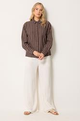 LTS Tall Women's Chocolate Brown Stripe Linen Shirt | Long Tall Sally 2