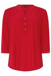M&Co camisa roja con media tapeta y sin cuello