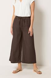 LTS Tall Women's Chocolate Brown Linen Cropped Wide Leg Trousers | Long Tall Sally 1