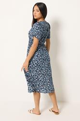 M&Co Petite Blue Floral Print Tulip Sleeve Dress | M&Co 2