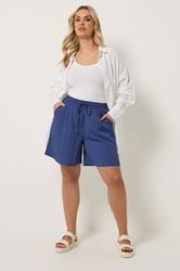 YOURS Plus Size Denim Blue Textured Woven Shorts | Yours Clothing 1
