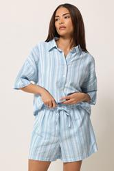 PixieGirl Petite Women's Set Blue Stripe Cotton Shirt & Shorts | PixieGirl 2