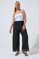 LIMITED COLLECTION Plus Size Black Lace Hem Wide Leg Trousers | Yours Clothing 3