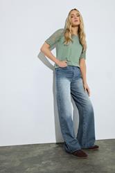 LTS Tall Women's Light Blue Wash Studded Cotton Wide Leg Jeans | Long Tall Sally 1