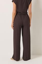 LTS Tall Women's Chocolate Brown Textured Elasticated Wide Leg Trousers | Long Tall Sally 2