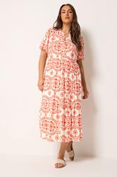 YOURS Plus Size Red Floral Half Placket Maxi Dress | Yours Clothing 1