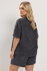 YOURS Plus Size Grey Acid Wash Sweat T-Shirt And Short Set | Yours Clothing 2