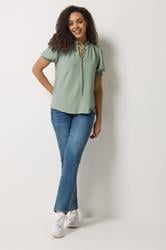 M&Co Green Pastel Tie Neck Frill Sleeve Blouse | M&Co 2
