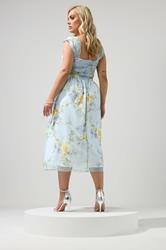YOURS LONDON Plus Size Blue Floral Spot Mesh Skater Dress | Yours Clothing 2