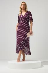 YOURS LONDON Plus Size Burgundy Red Polka Dot Wrap Dress | Yours Clothing 3