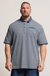 KAM Big & Tall Navy Blue Geometric Print Polo Shirt | BadRhino 3
