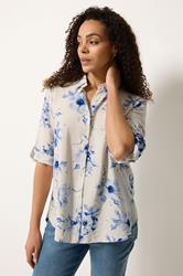 M&Co White & Blue Floral Tab Sleeve Shirt 3