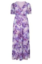 YOURS LONDON Curve Purple Floral Wrap Ruffle Hem Dress