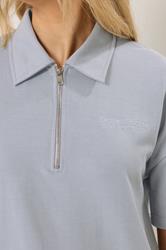 LTS Tall Women's Set Blue Quarter Zip Short Sleeve Cotton Sweatshirt & Shorts | Long Tall Sally 4