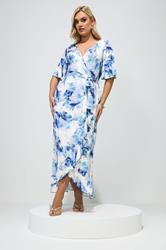 YOURS LONDON Plus Size White & Blue Floral Wrap Dress | Yours Clothing 1