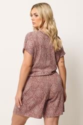 YOURS Plus Size Burnt Orange Textured Diamond Print Shorts | Yours Clothing 2