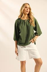 LTS Tall Women's Khaki Green Tie Front Linen Blouse | Long Tall Sally 3