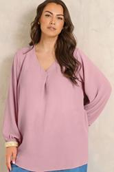 EVANS Plus Size Pink Pleat Front Long Sleeve Blouse | Evans 3