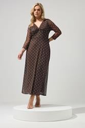 YOURS LONDON Plus Size Chocolate Brown Polka Dot Knot Front Dress | Yours Clothing 1