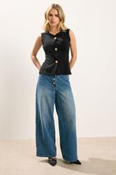 PixieGirl Petite Women's Black Button Sleeveless Top | PixieGirl 1